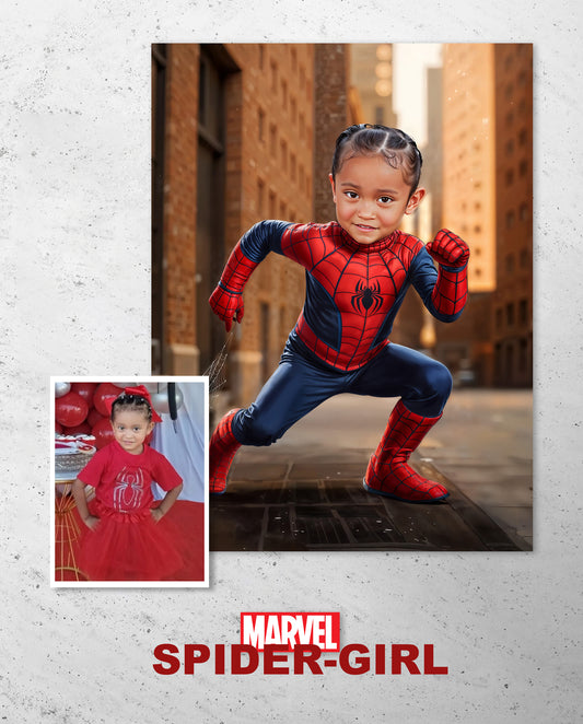 (SPIDERWOMAN). Retrato personalizado para niños de personajes Favoritos.