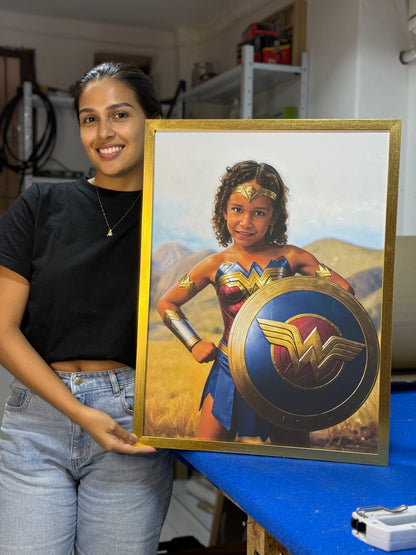 (WONDER WOMAN). Retrato personalizado para niños de personajes Favoritos.