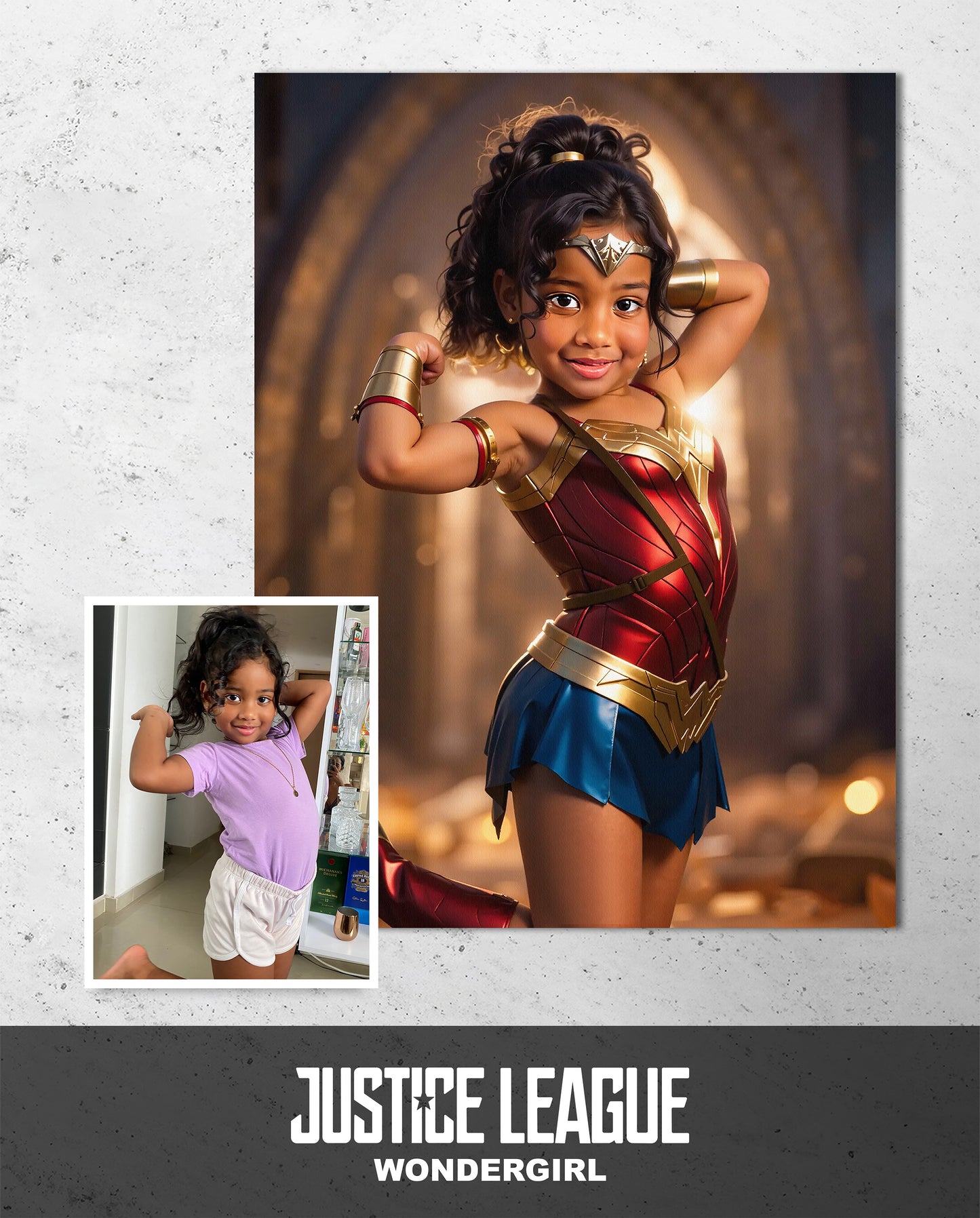 (WONDER WOMAN). Retrato personalizado para niños de personajes Favoritos.