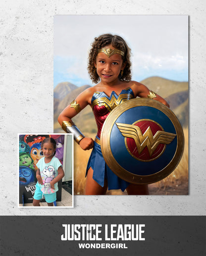 (WONDER WOMAN). Retrato personalizado para niños de personajes Favoritos.