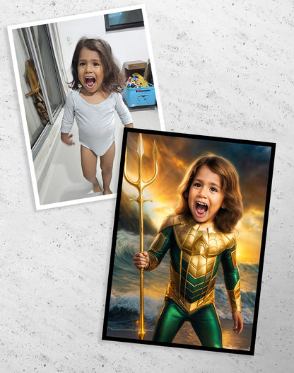 (AQUAMAN). Retrato personalizado para niños de personajes Favoritos.